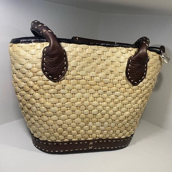 Brighton | Woven Straw Shoulder Bag with Leather Trim - Picture 2 of 9